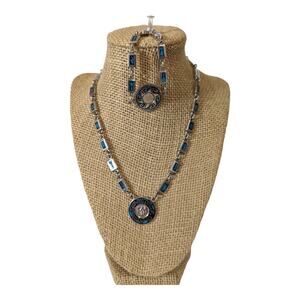 Vintage Taxco Mexico 925 Sterling Silver Necklace & Bracelet Set Sundial Design